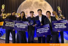 Tim Dolphin FEB UGM berpose setelah memenangkan Juara 1 Xiaomi x BREXPLOR Branding Competition 2025 di Universitas Prasetiya Mulya.