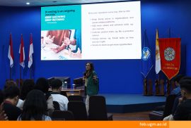 Career consultant Maya Septriana delivering a personal branding workshop to FEB UGM students in a soft skill development session